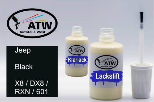 Jeep, Black, X8 / DX8 / RXN / 601: 20ml Lackstift + 20ml Klarlack - Set, von ATW Autoteile West.